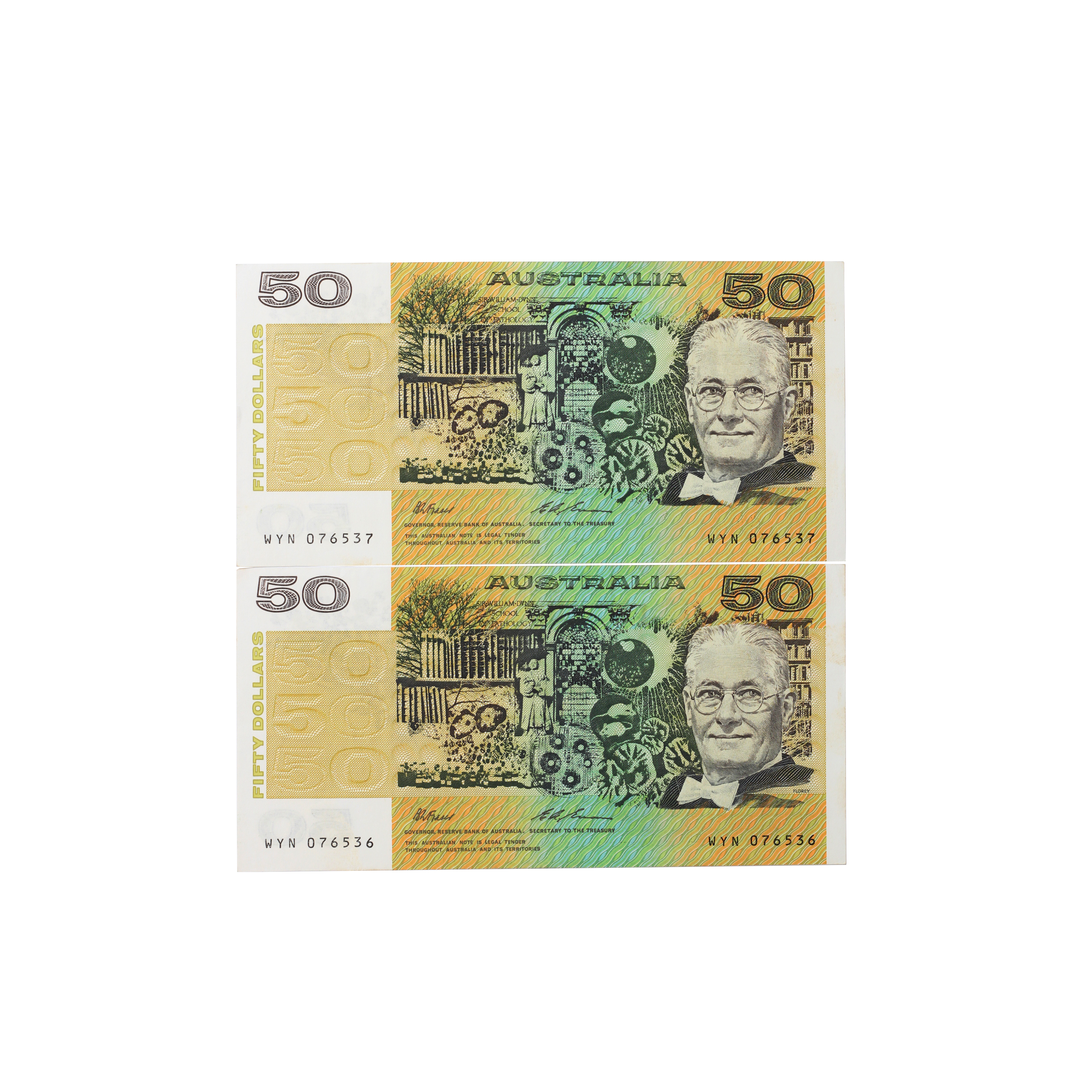 2059. · Consecutive Pair, Fraser/Evans, Fifty Dollars, 1989, EF