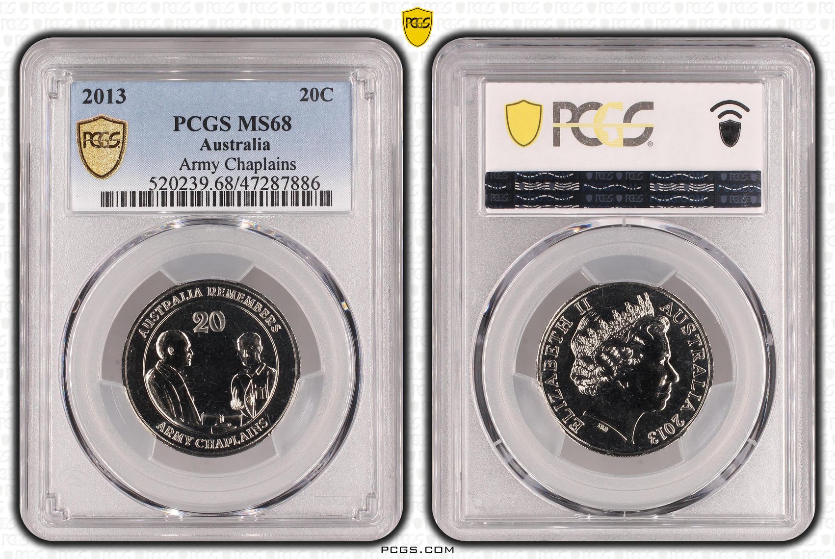 84 · Elizabeth II, Army Chaplains, Twenty Cent, 2013, PCGS MS68