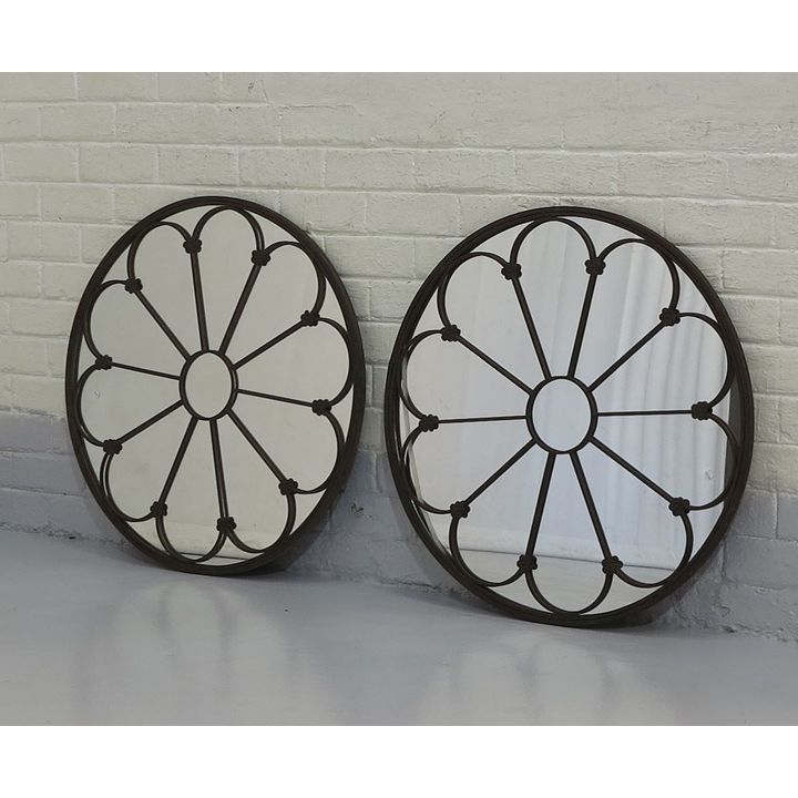 PAIR OF CIRCULAR METAL FRAMED MIRRORS