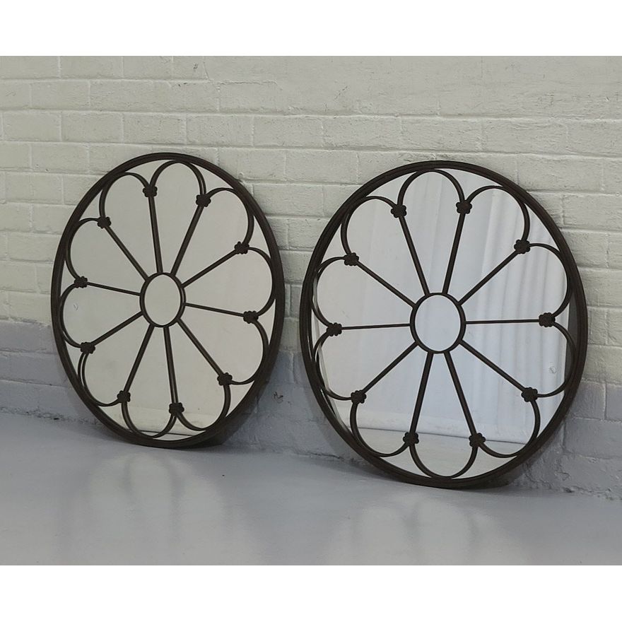 PAIR OF CIRCULAR METAL FRAMED MIRRORS