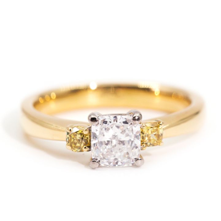 0.91 Carat Cushion E Colour Diamond Three-Stone Ring
