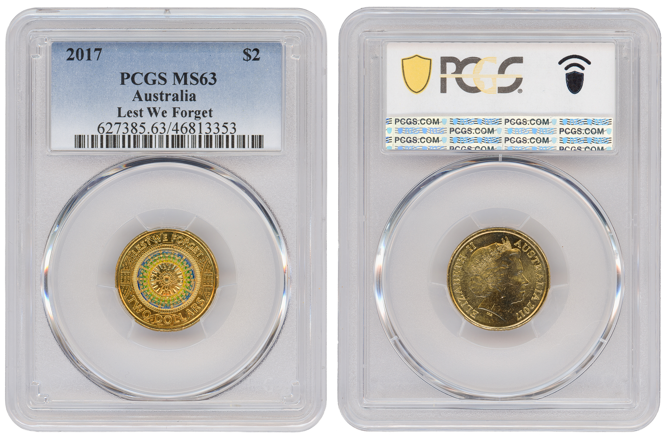 Lest We Forget Colourised, Two Dollar, 2017, PCGS MS63