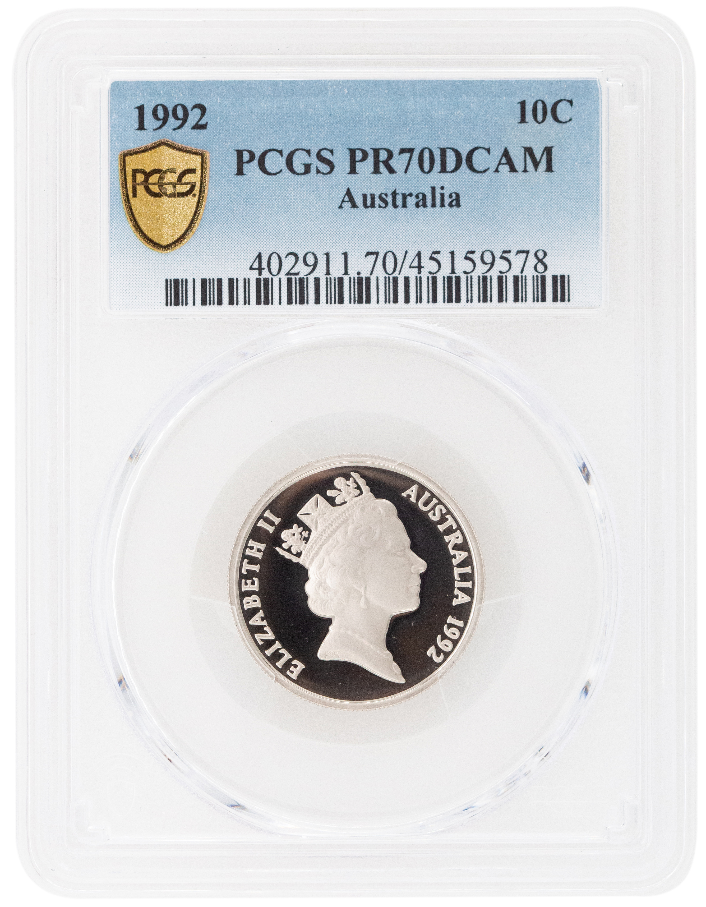 Elizabeth II, Ten Cent, 1992, PCGS PR 70DCAM