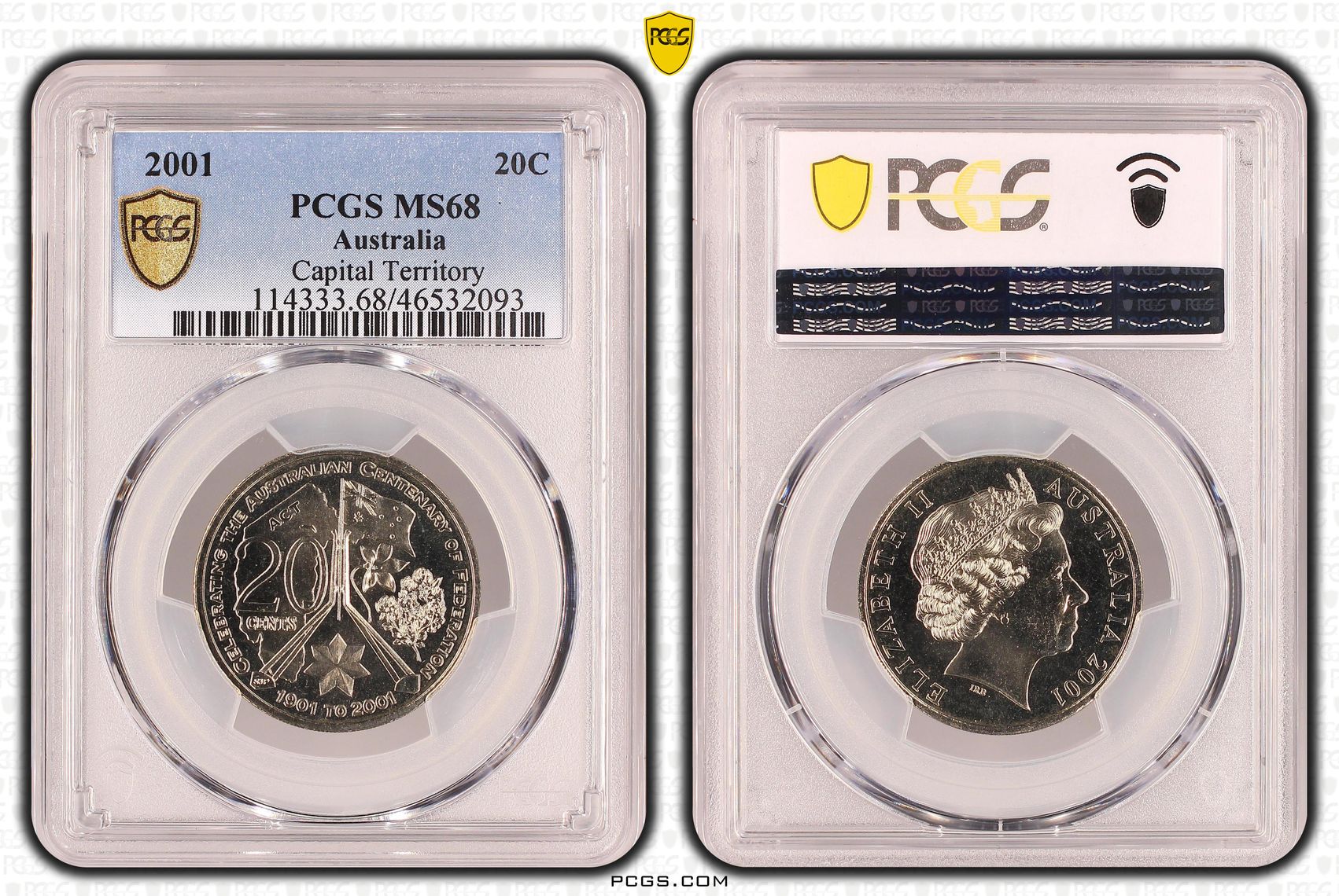Capital Territory, Twenty Cent, 2001 POP Report 14/0, PCGS MS 68