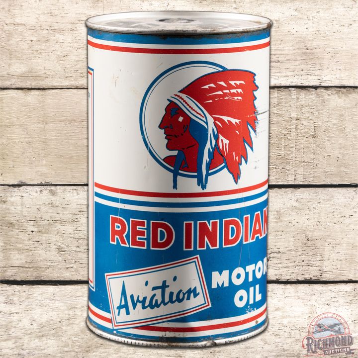 Red Indian Aviation Motor Oil 1 Imperial Quart Metal Can - 7.75