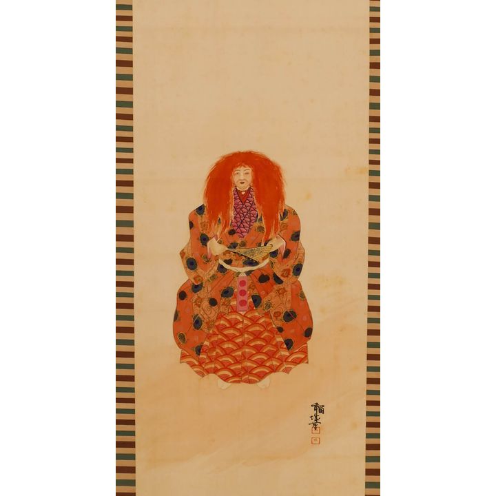 Japanese Male Kabuki Dancer Painted Scroll