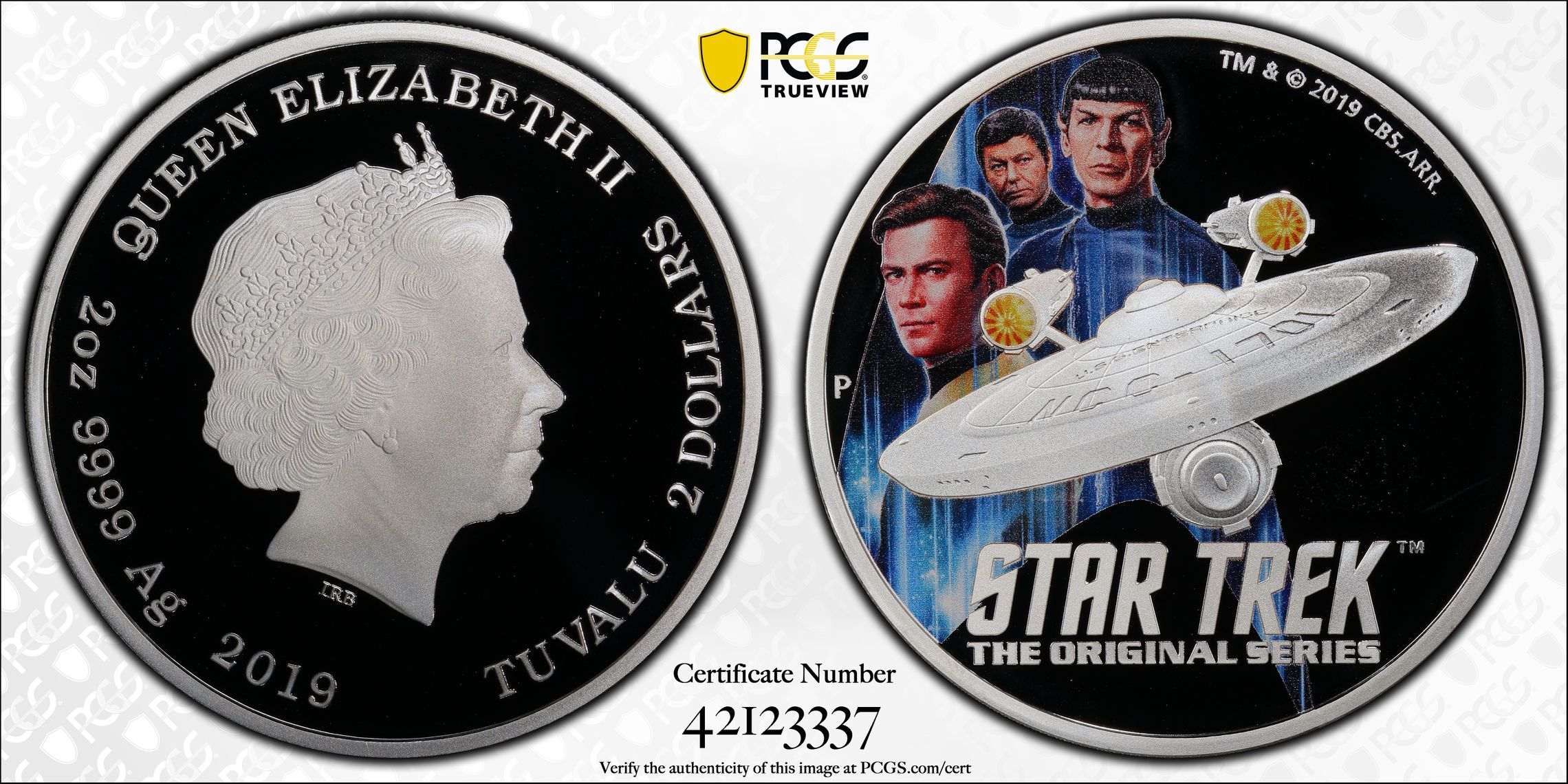 Tuvalu, Star Trek Enterprise Crew, POP 2/0, Two Dollar, 2019-P, PCGS PR69DCAM