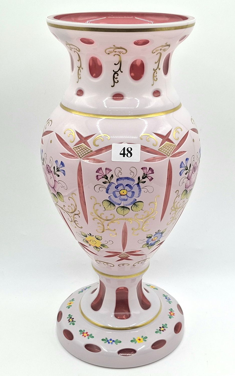 48 · BOHEMIAN CRANBERRY AND MIK GLASS VASE