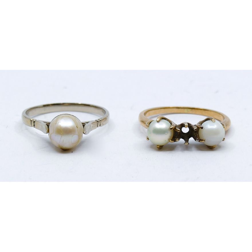 Box 2pc 14k Real Pearl Rings - 5.6 Grams TW