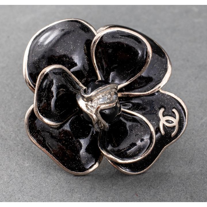 Chanel Black Onyx Gold Camellia Earrings at 1stDibs