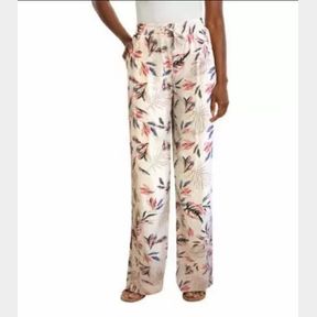 BRIGGS LADIES LINEN BLEND PANT TAN FLORAL PATTERN SZ LG