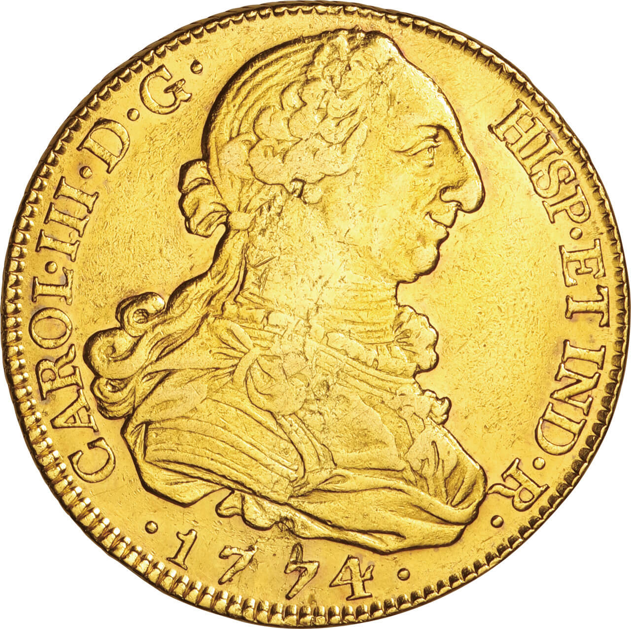 スペイン-Spain. 1774. Gold. 8エスクード(Escudo). 極美. EF 