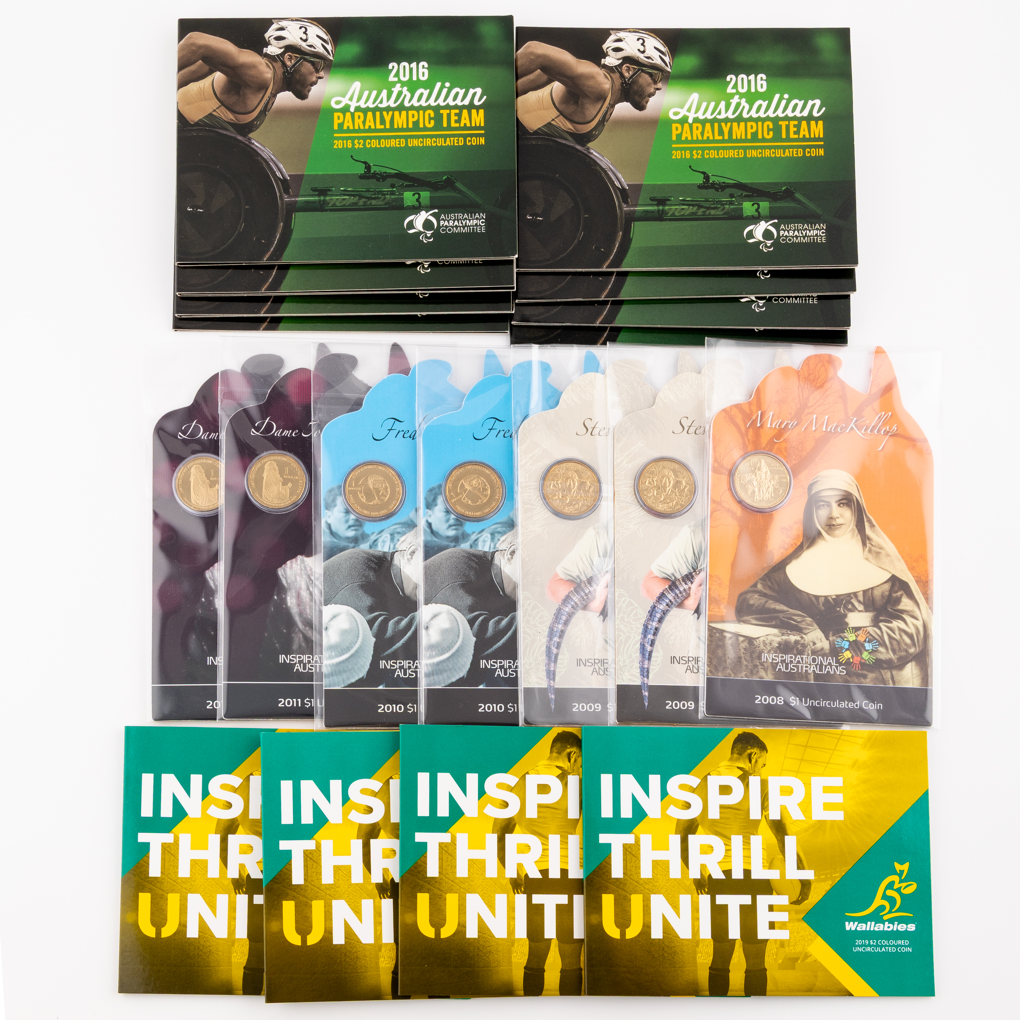 129 · Elizabeth II, RAM - Inspirational Australians, Paralympic Team & Wallabies, One Dollar - Two Dollars, 2008 - 2019,  UNC