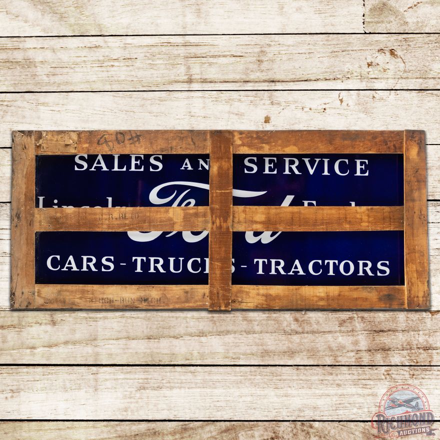 NOS Ford Lincoln Fordson Sales and Service Cars Trucks Tractors SS Porcelain Sign w/ Crate