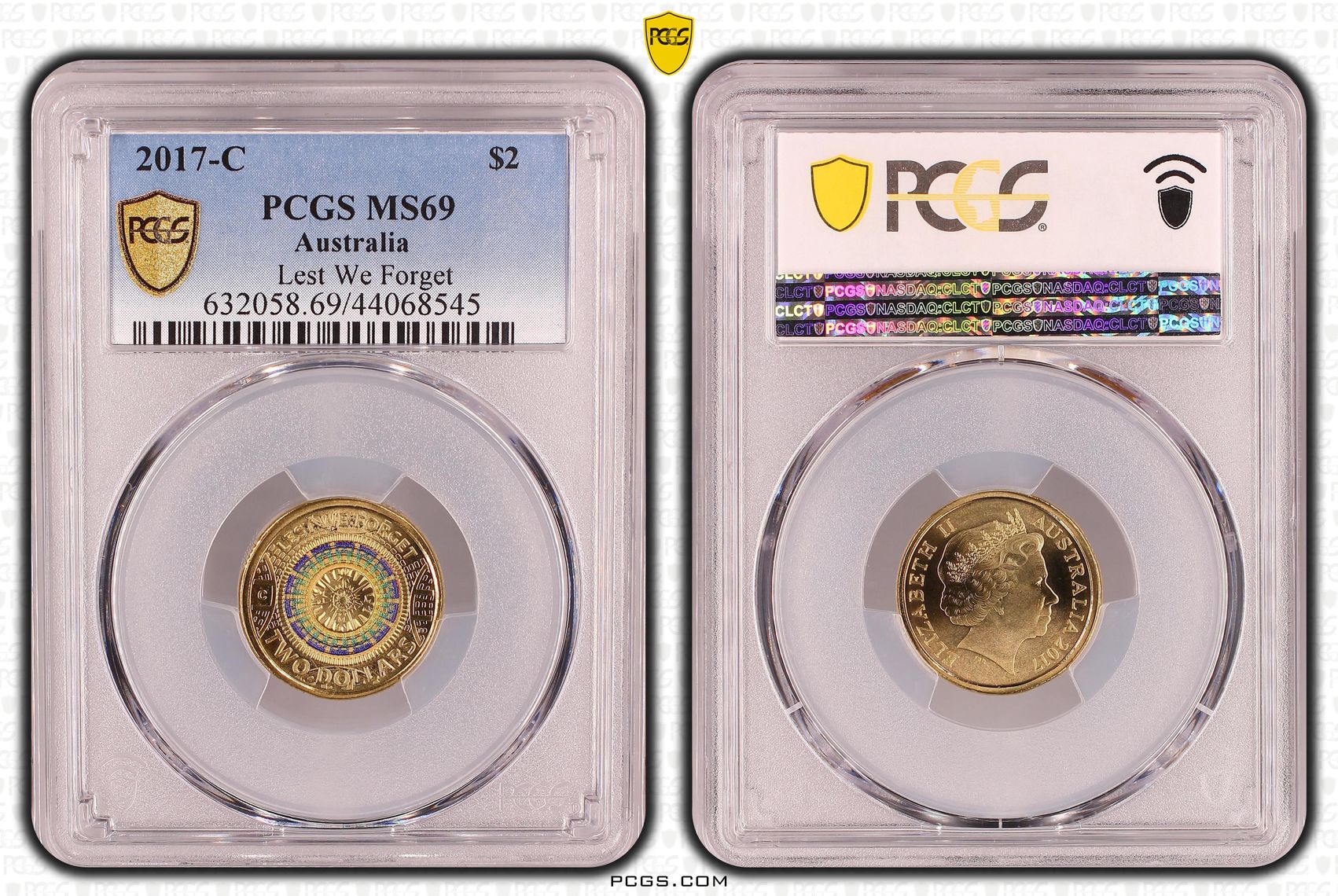 433 · Elizabeth II, Lest We Forget Colorized , Two Dollar, 2017-C, PCGS MS69