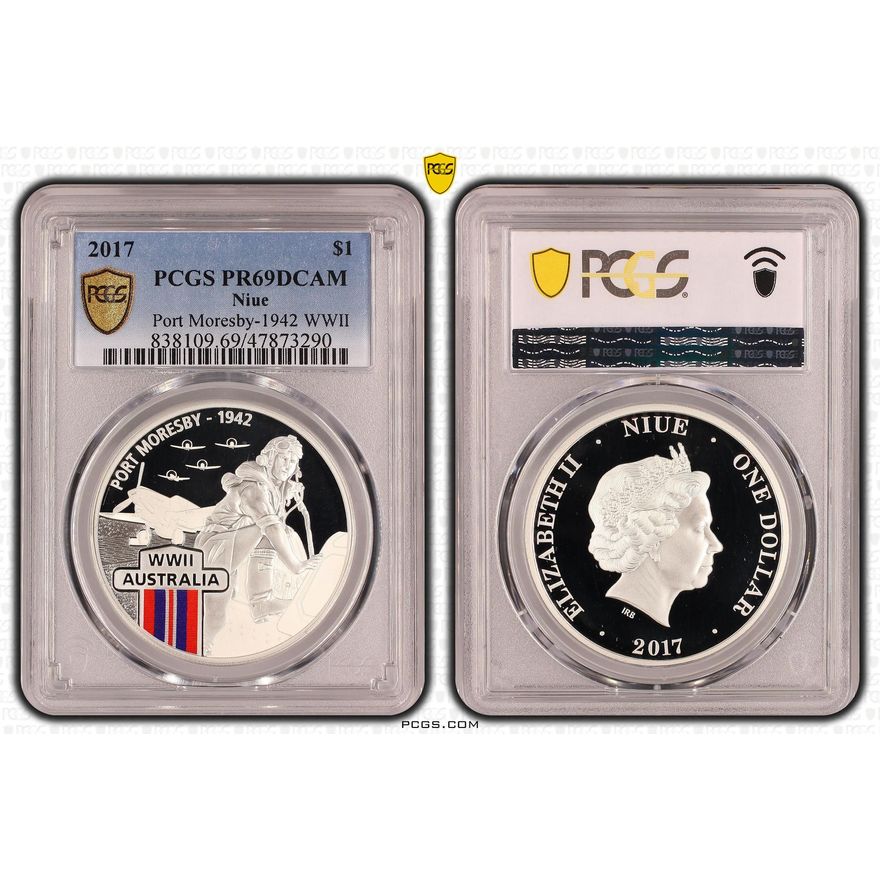 Niue, Port Moresby-1942 WWII, One Dollar, 2017 POP Report 2/1, PCGS PR 69DCAM