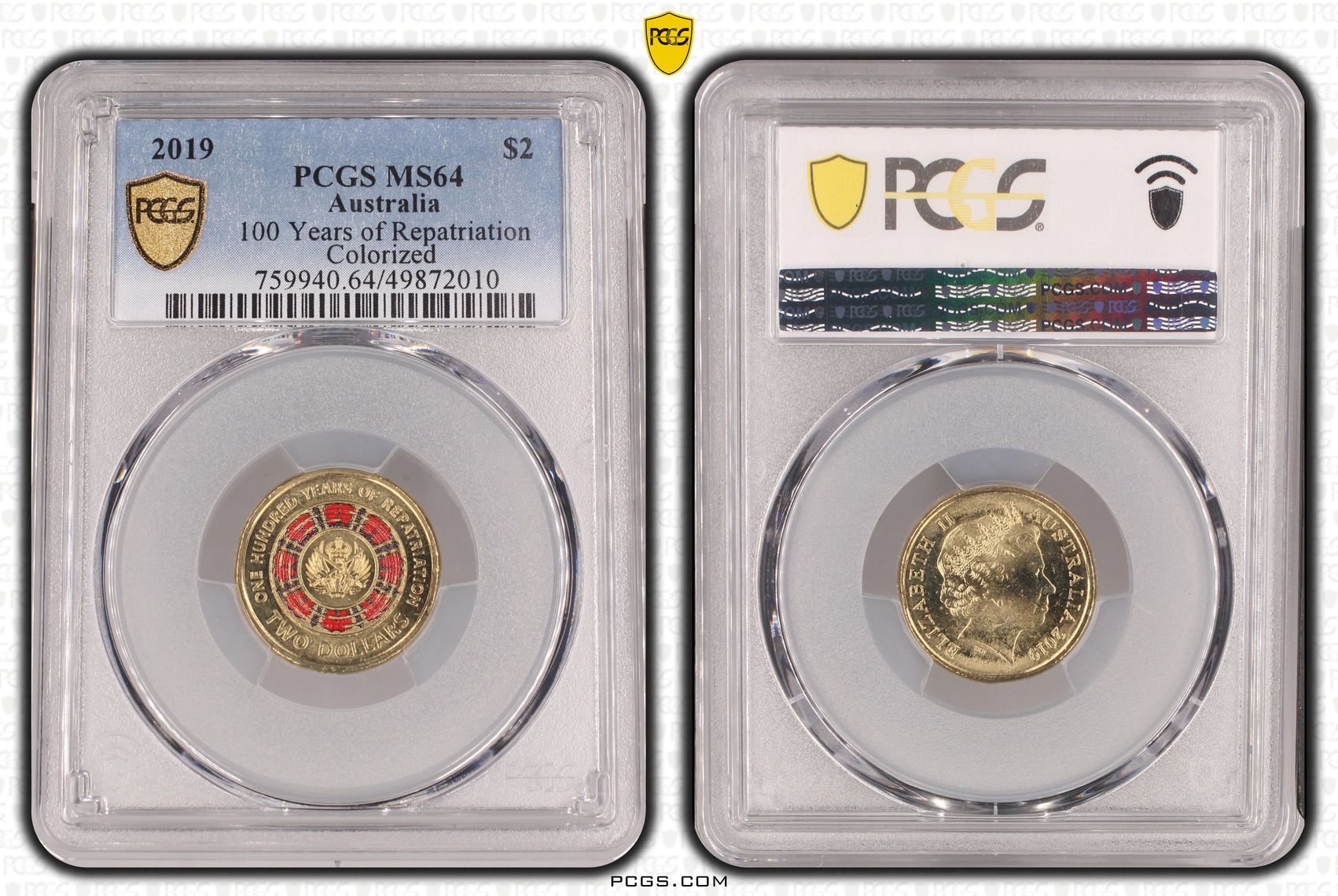 483 · Elizabeth II, 100 Years of Repatriation - Colorized , Two Dollar, 2019, PCGS MS64