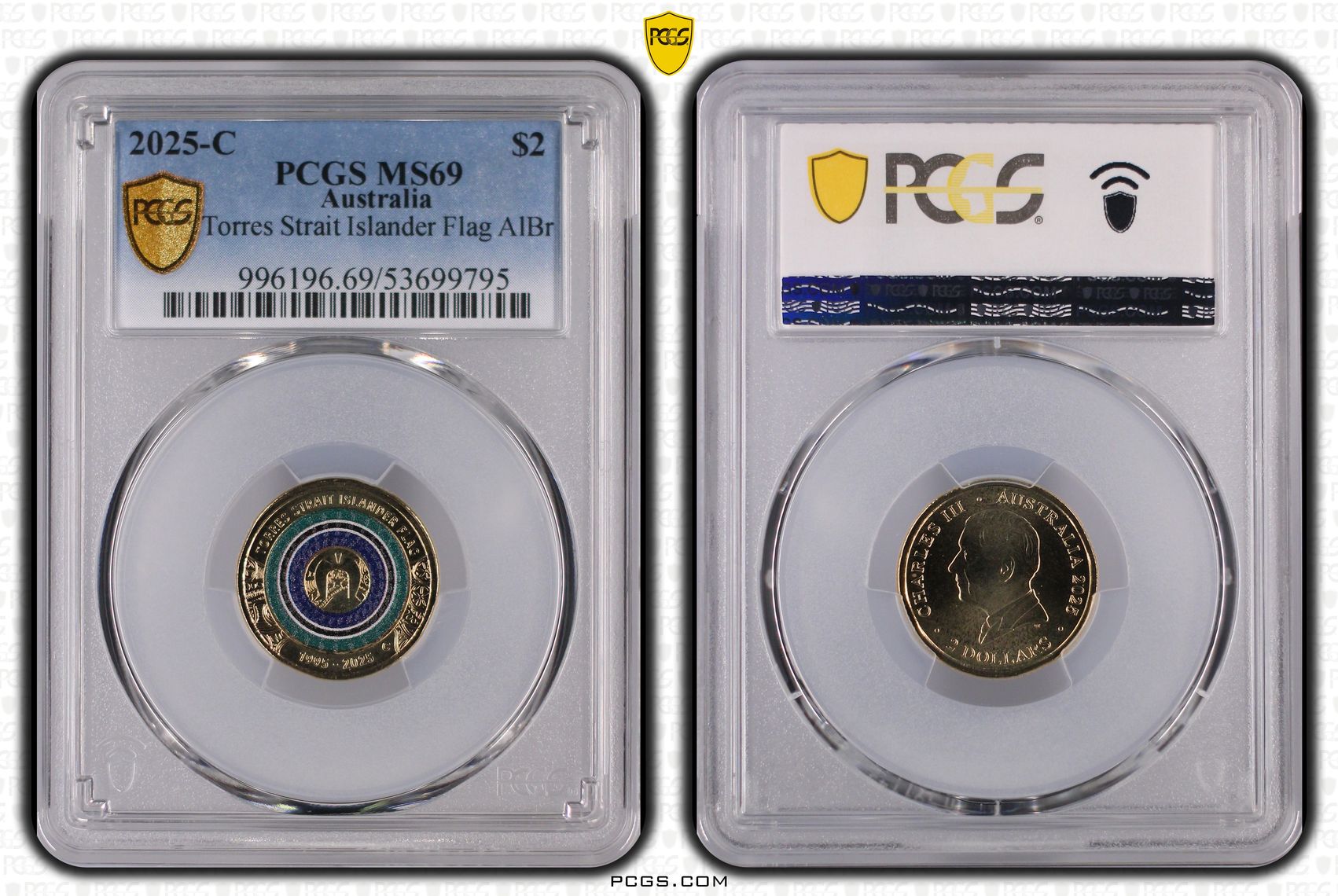 Torres Strait Islander Flag Colourised AlBr, Two Dollar, 2025-C, PCGS MS69