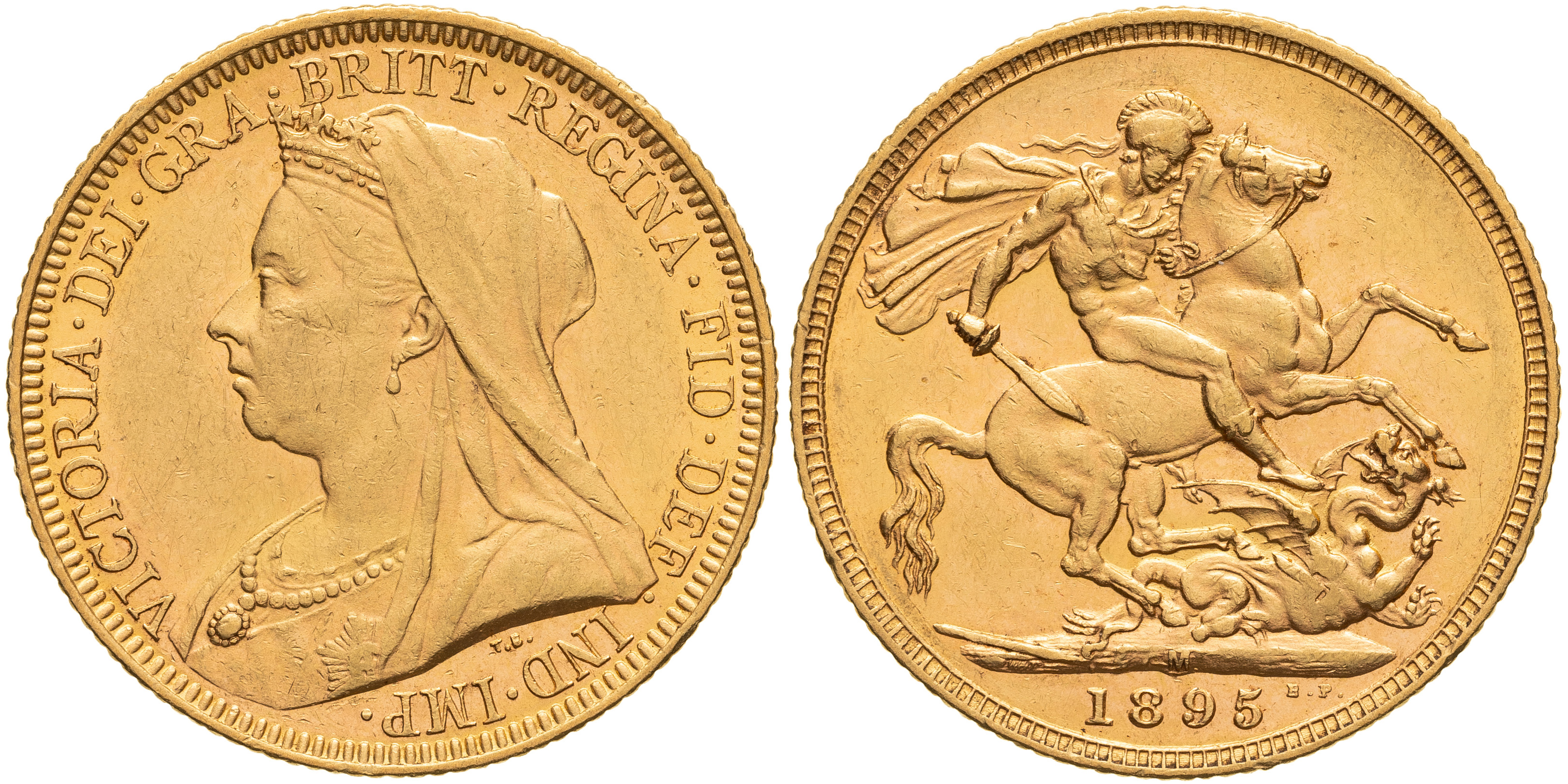 Victoria, St George Reverse - Veiled Head, Sovereign, 1895-M, EF