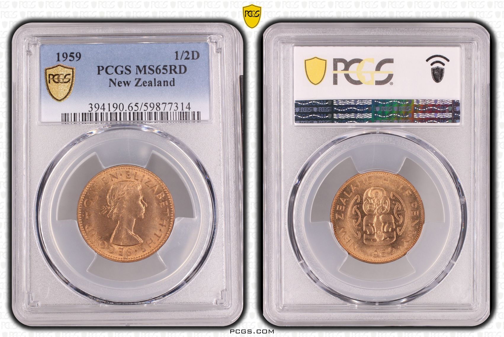 New Zealand , Halfpenny, 1959, PCGS MS65RD