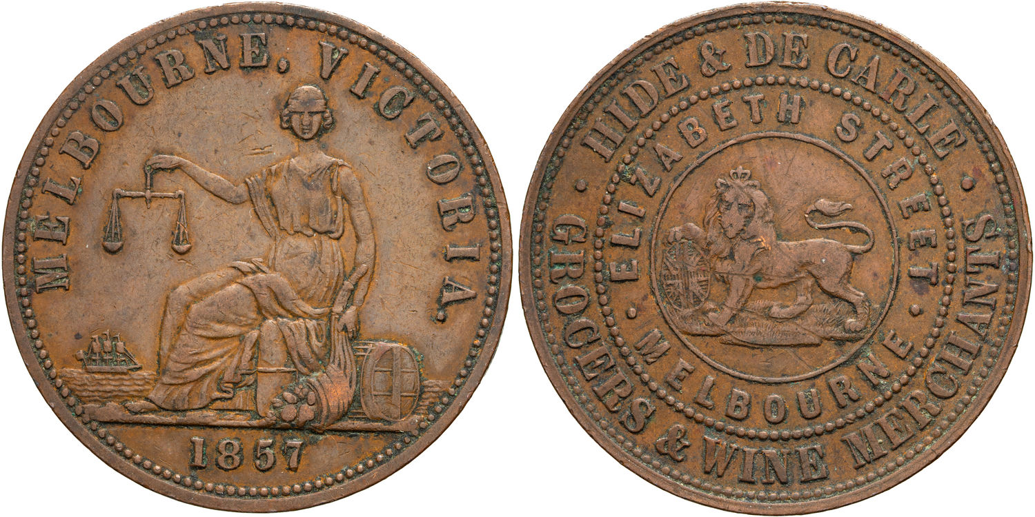 A.107a Hide & DeCARLE, Melbourne, Victoria, Penny, 1857, gFine
