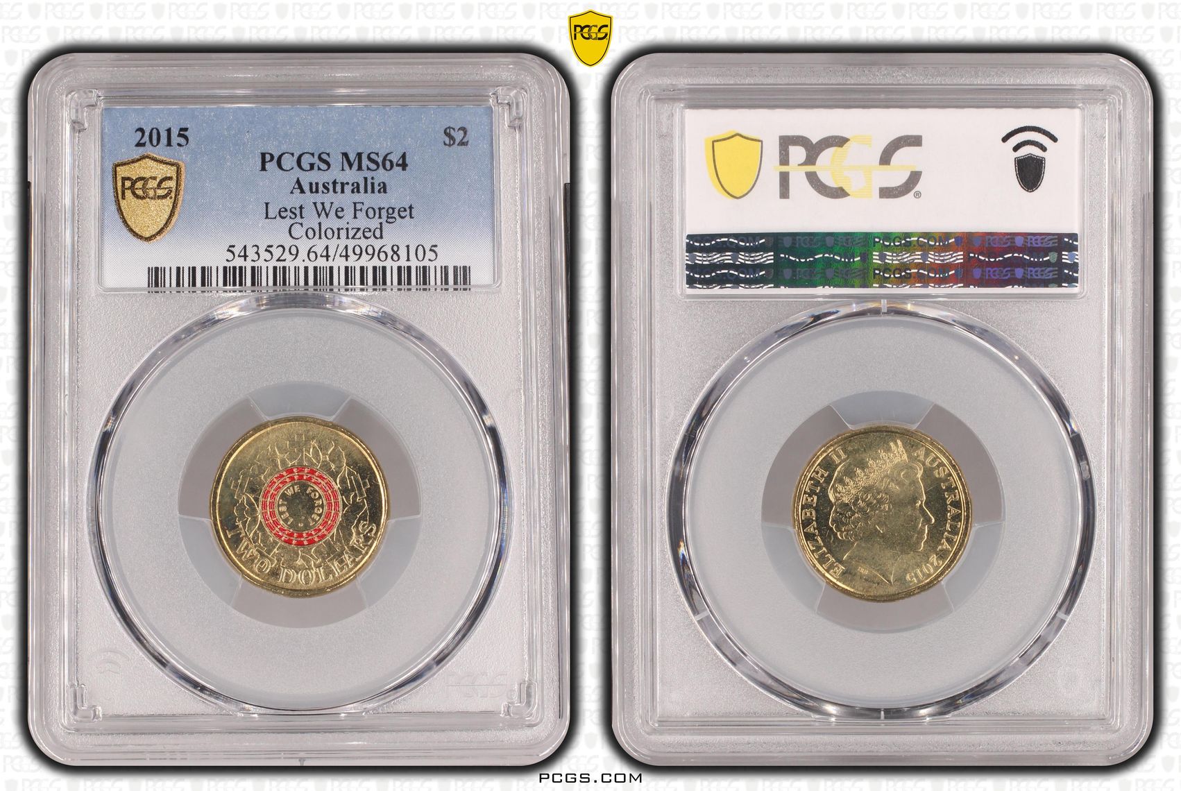Lest We Forget Colourised, Two Dollar, 2015, PCGS MS64
