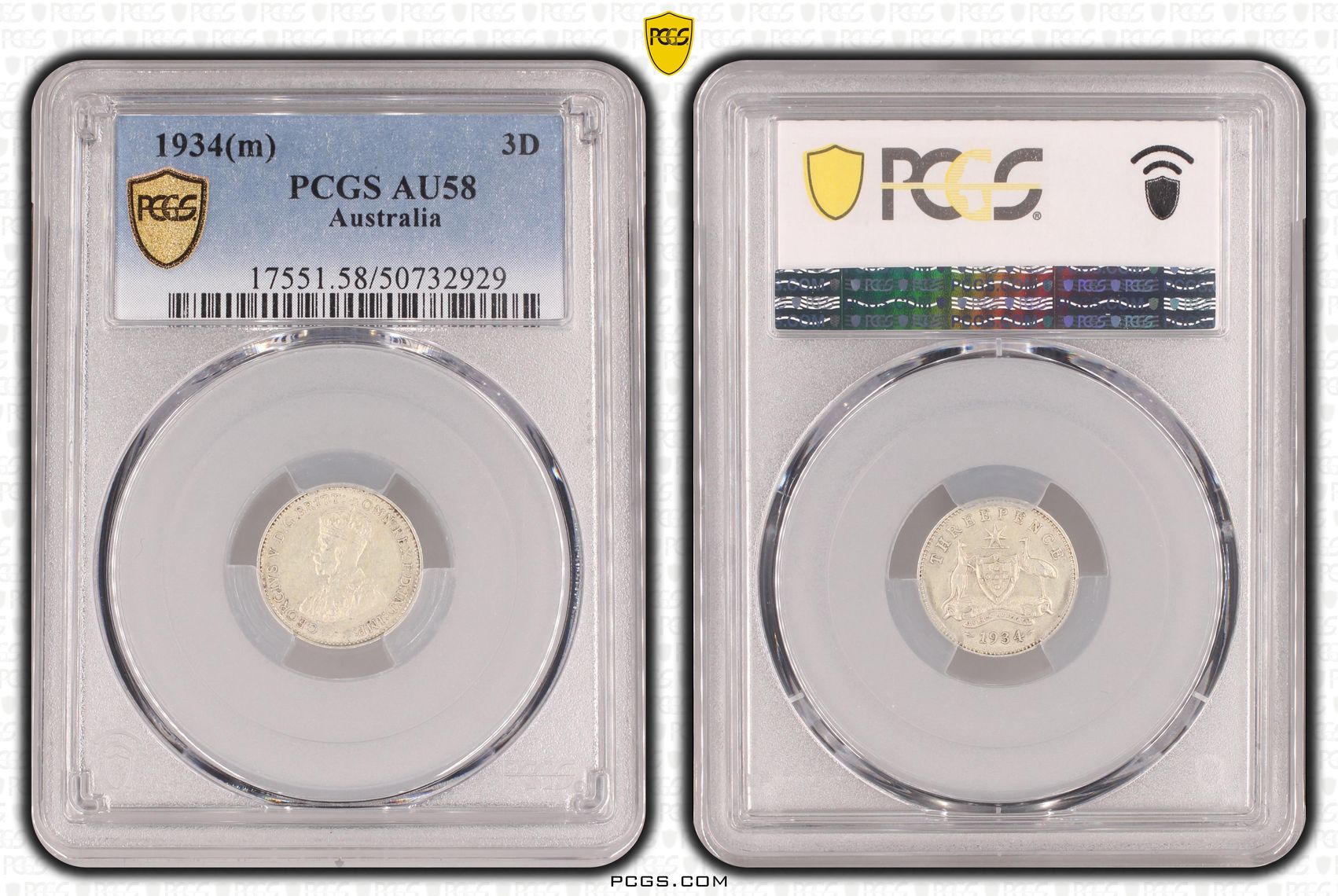 93 · Threepence, 1934(m), PCGS AU58
