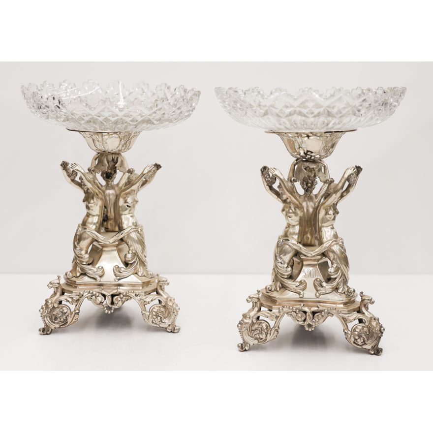 Pair of Victorian Figural Silver Comports by George Angell