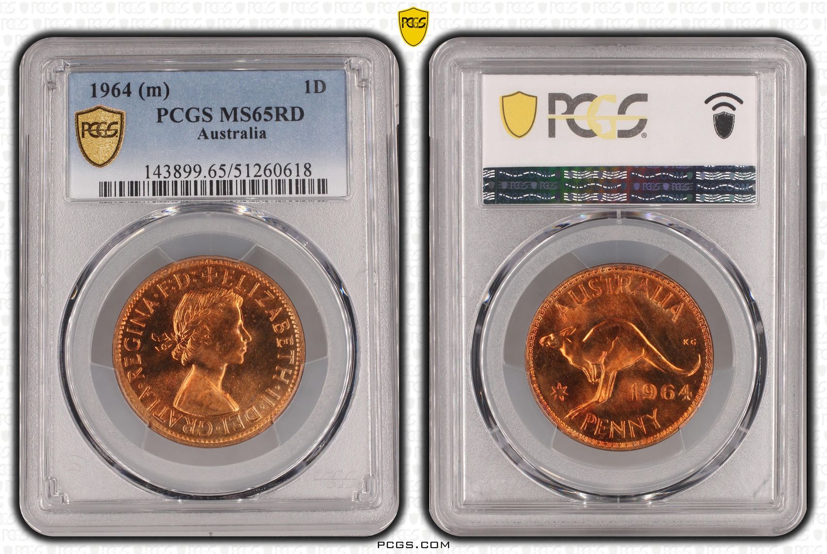 Elizabeth II, One Penny, 1964 (m), PCGS MS65RD