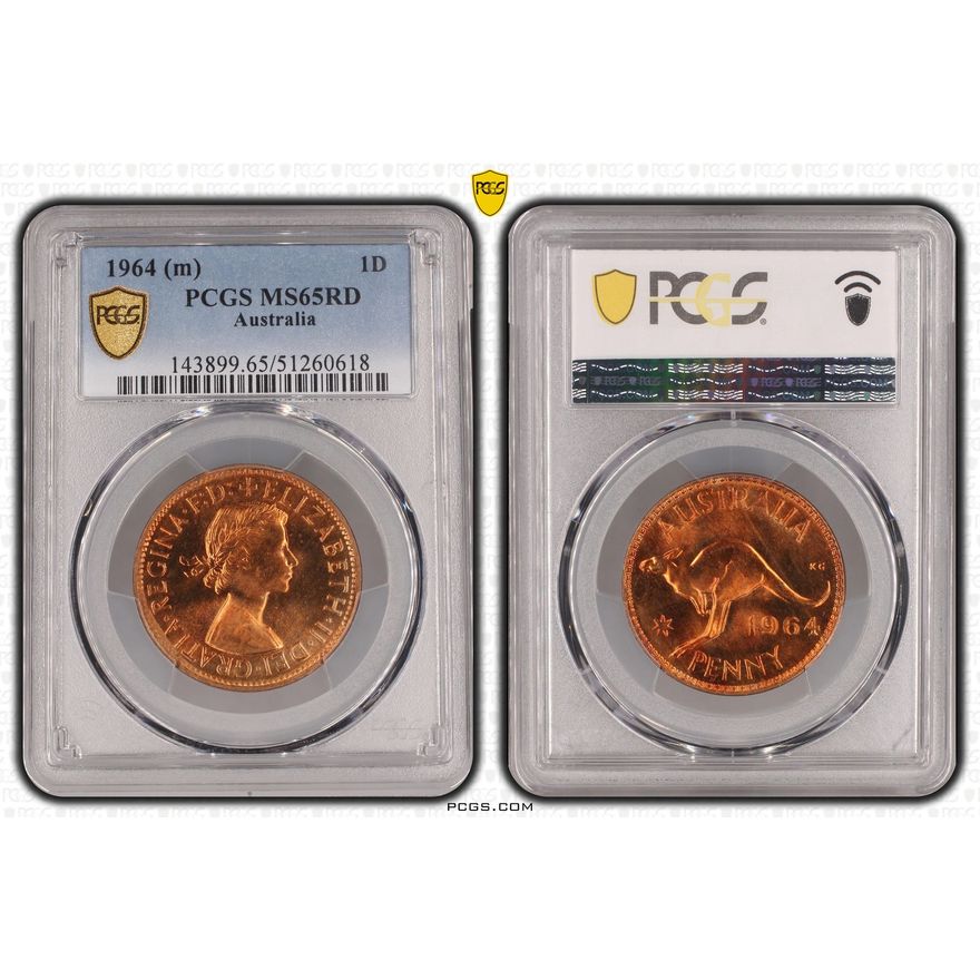 Elizabeth II, One Penny, 1964 (m), PCGS MS65RD