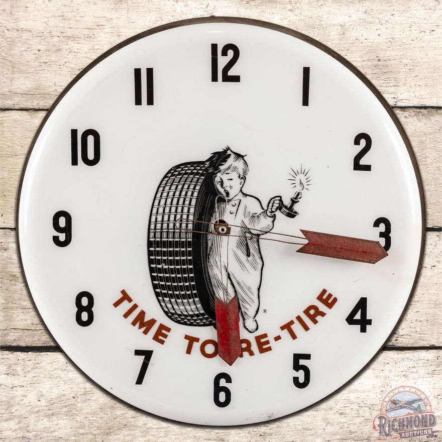 Fisk Tires 23" Lighted Advertising Clock w/ Fisk Boy