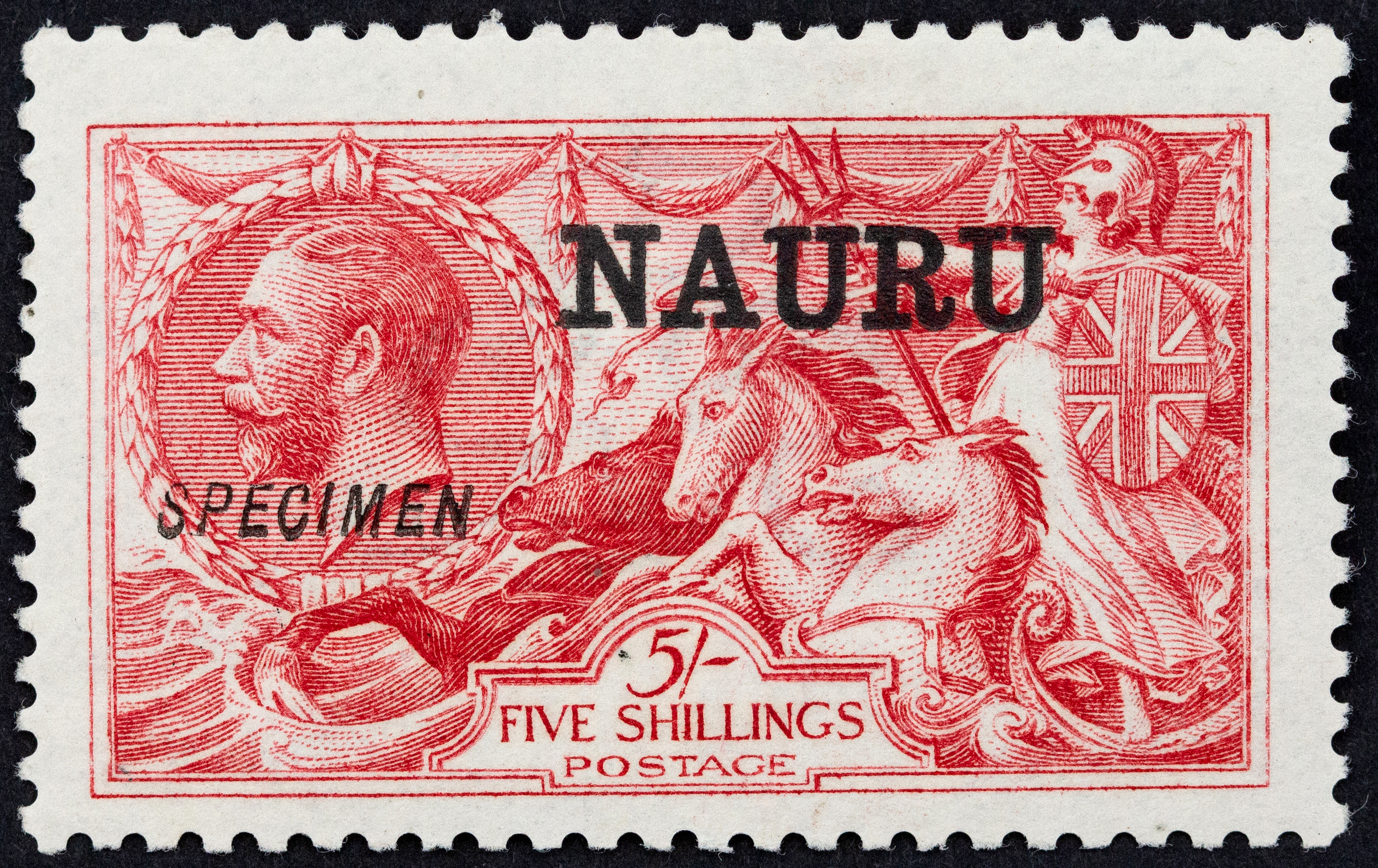 Nauru, KGV, Seahorses Overprints, Five Shillings, Bright Carmine, 1916, Good
