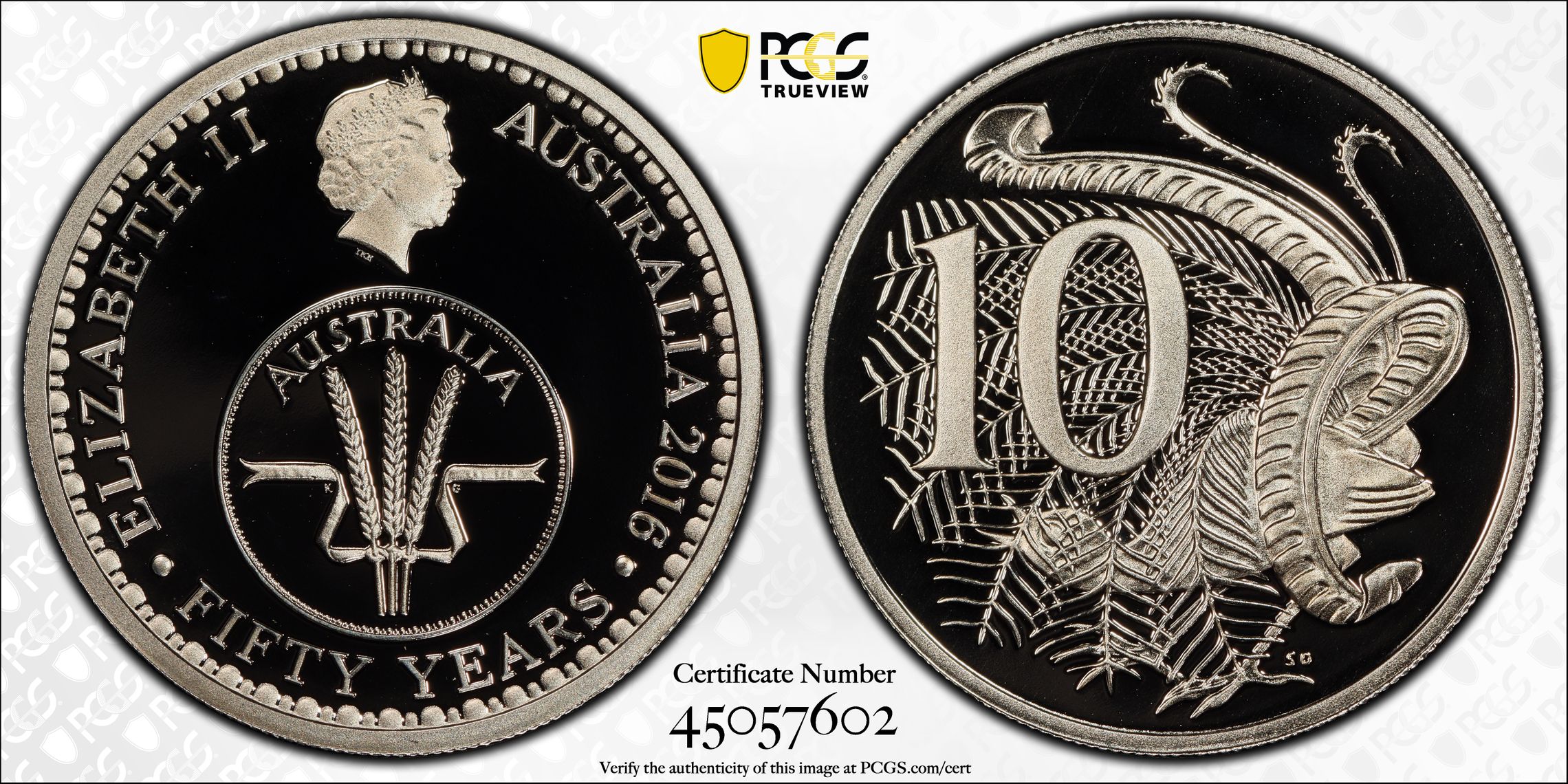 2016 Australian Ten Cent, 10c Proof 50 Yrs Decimal Currency PCGS - PR70DCAM POP 113/0 -602