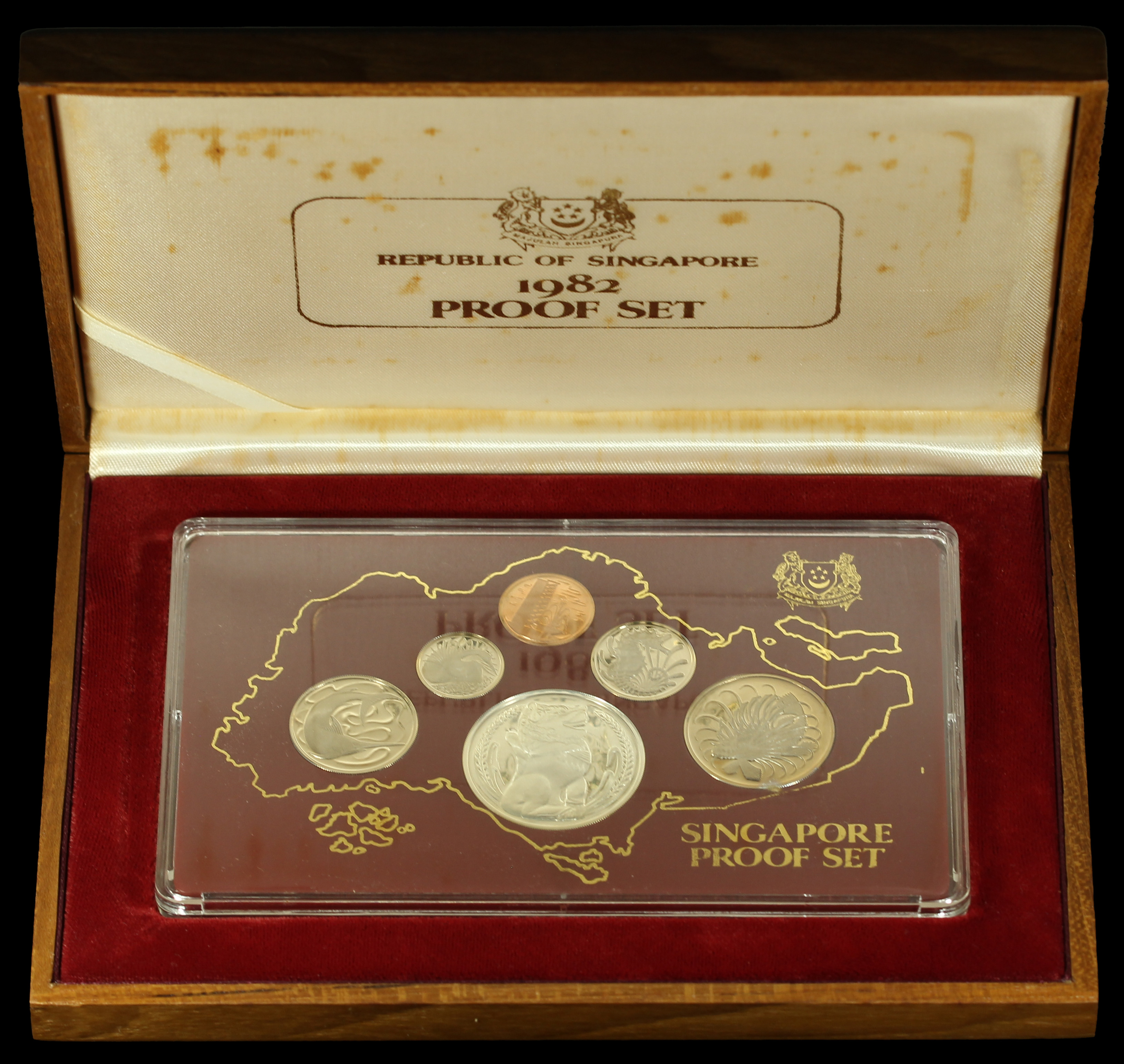 Singapore, 1982, 1 Cent-1 Dollar, Silver/CuNi Proof coin set of 6