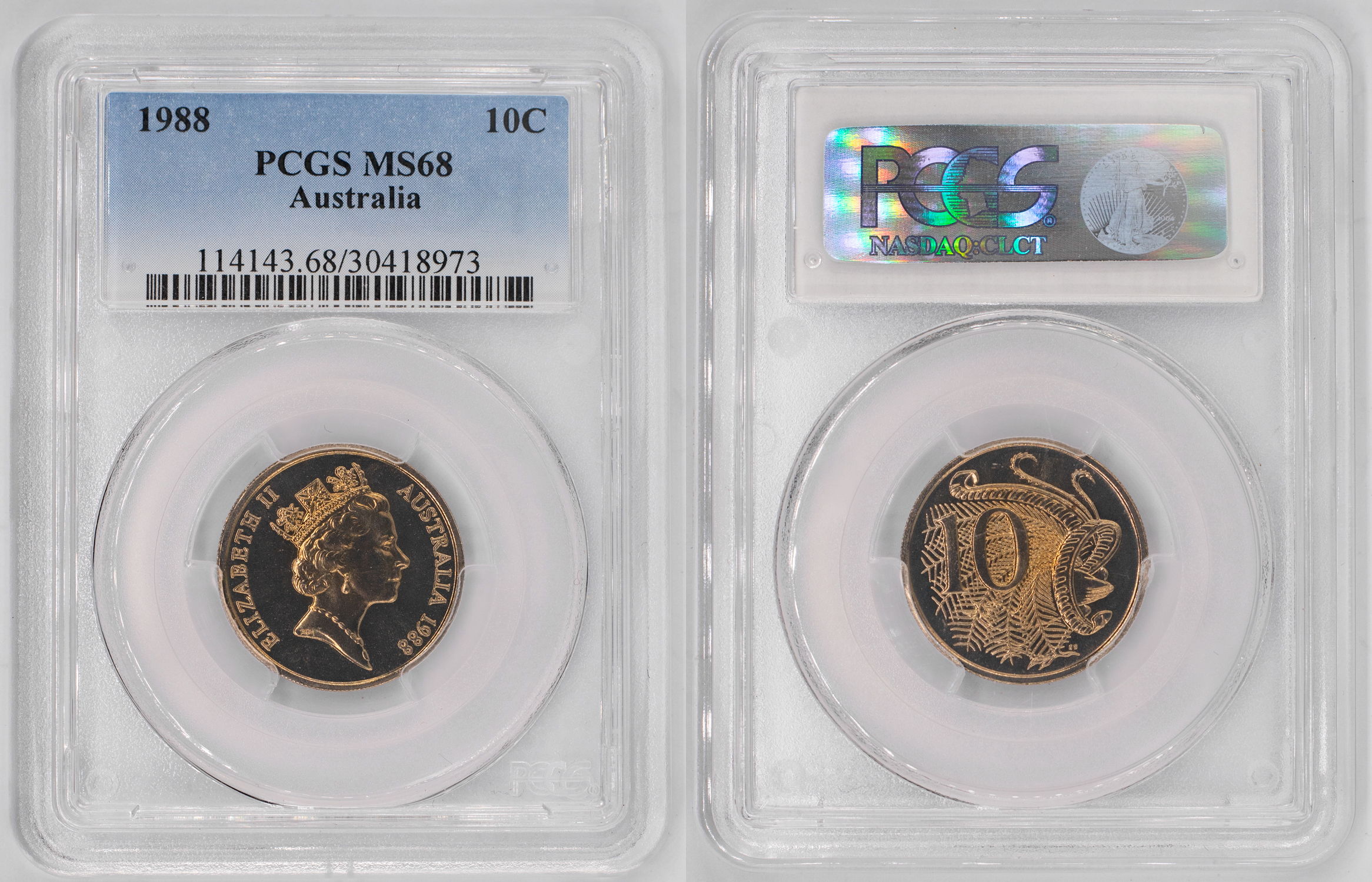 Elizabeth II, Ten Cent, 1988, PCGS MS68