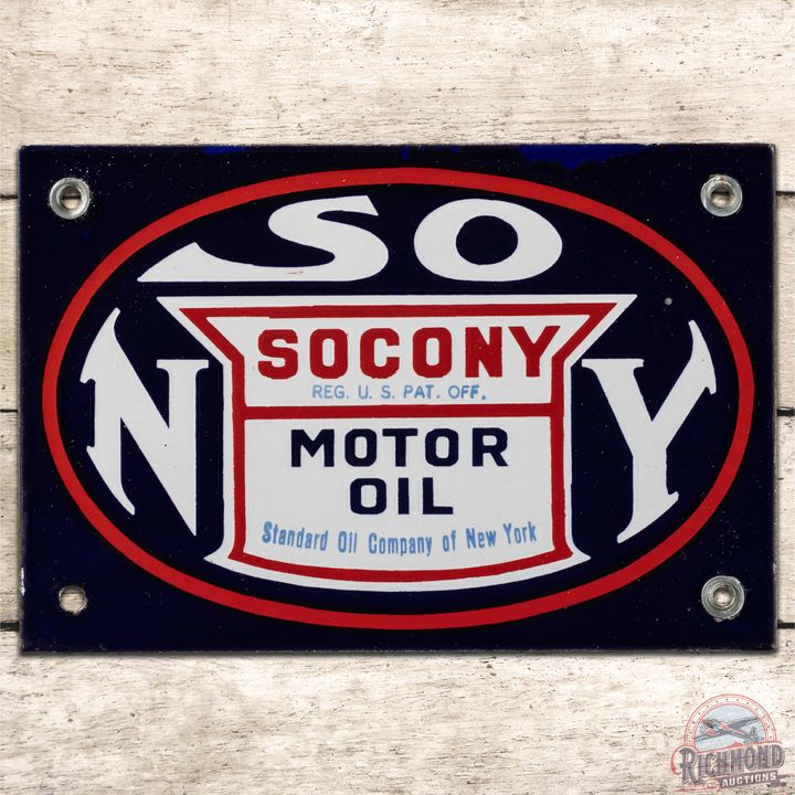 NOS Socony Motor Oil SS Porcelain Sign w/ Logo