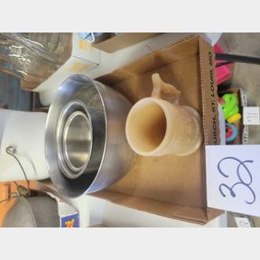 Stainless bowls and Nickle coffee advertising mug