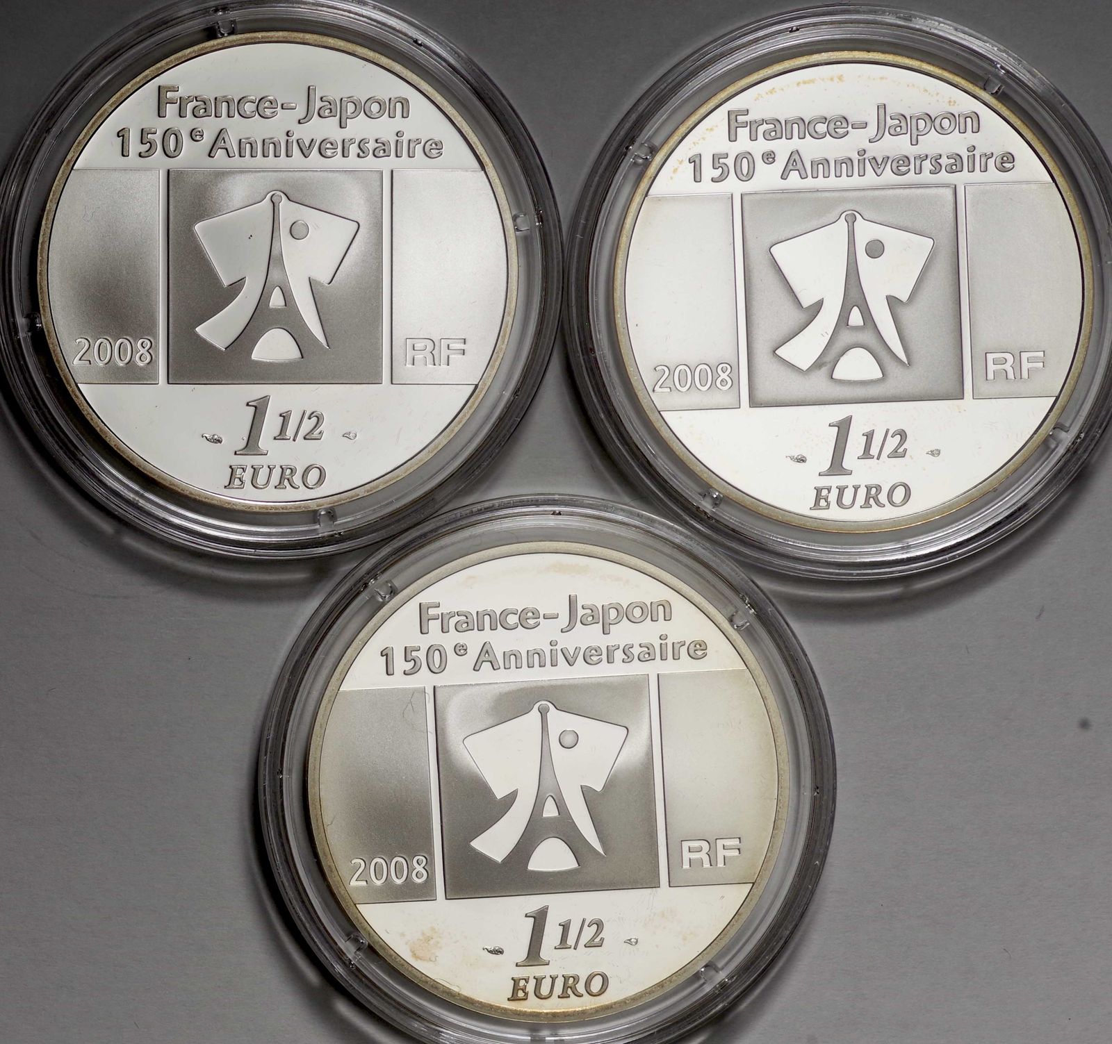 フランス-France. 日仏交流150周年記念 1.5ユーロ銀貨3種揃