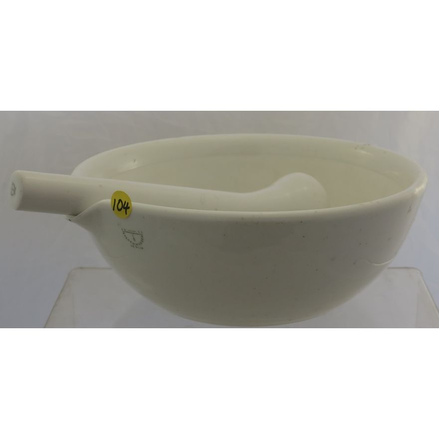 A MASSIVE HALDENWANGER CERAMIC MORTAR AND PESTLE.