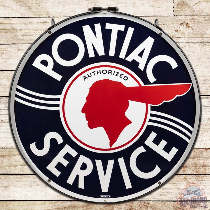 42" Pontiac Authorized Service Full Feather DS Porcelain Sign & Ring