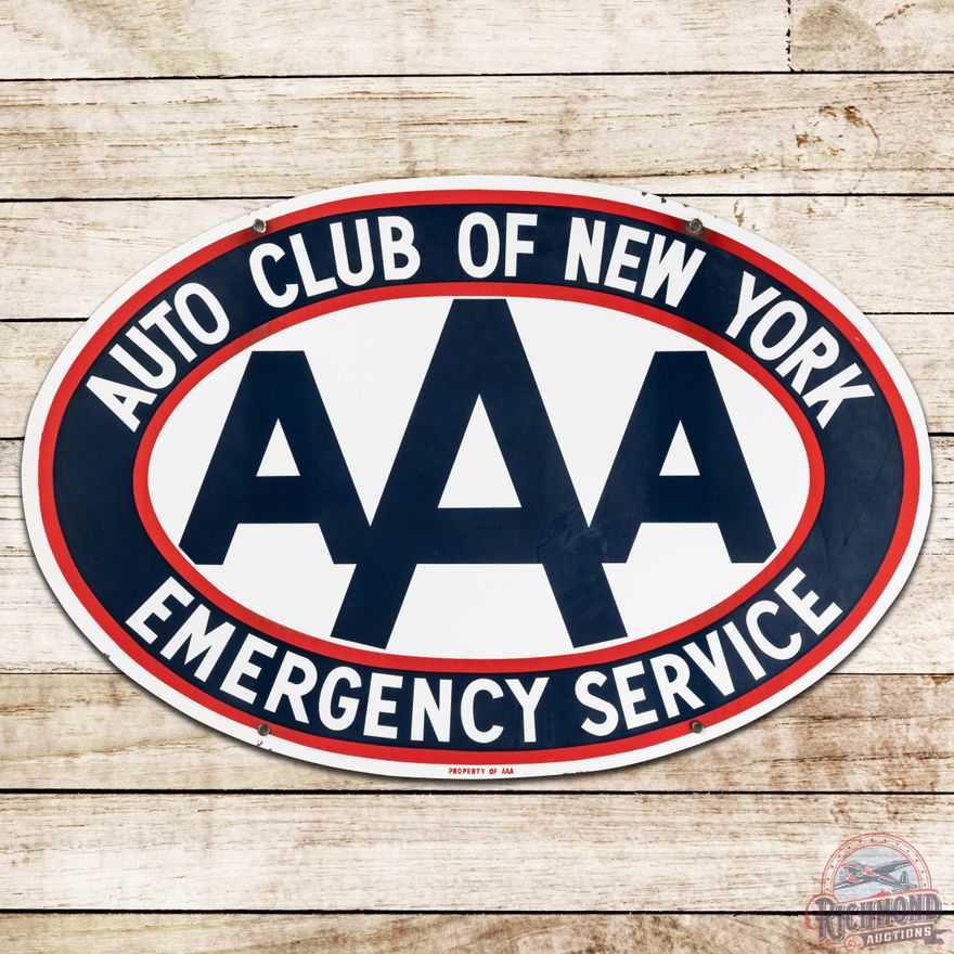Triple A AAA Auto Club of New York Emergency Service DS Porcelain Sign