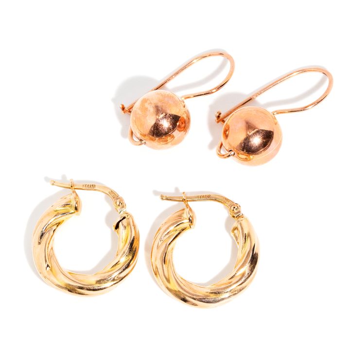 Two Pairs of 9 Carat Gold Earrings
