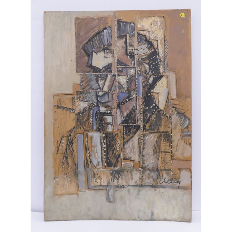 Windsor Utley Cubist Portrait Mixed Media on Masonite- As Is- 39x27'' (EG)