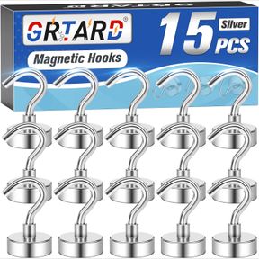 15 PACK GRTARD 15 PACK MAGNET HOOKS, MAGNETIC HOOKS HEAVY DUTY, STRONG MAGNET WITH HOOKS FOR HANGING, FRIDGE, HOME, KITCHEN, INDUS