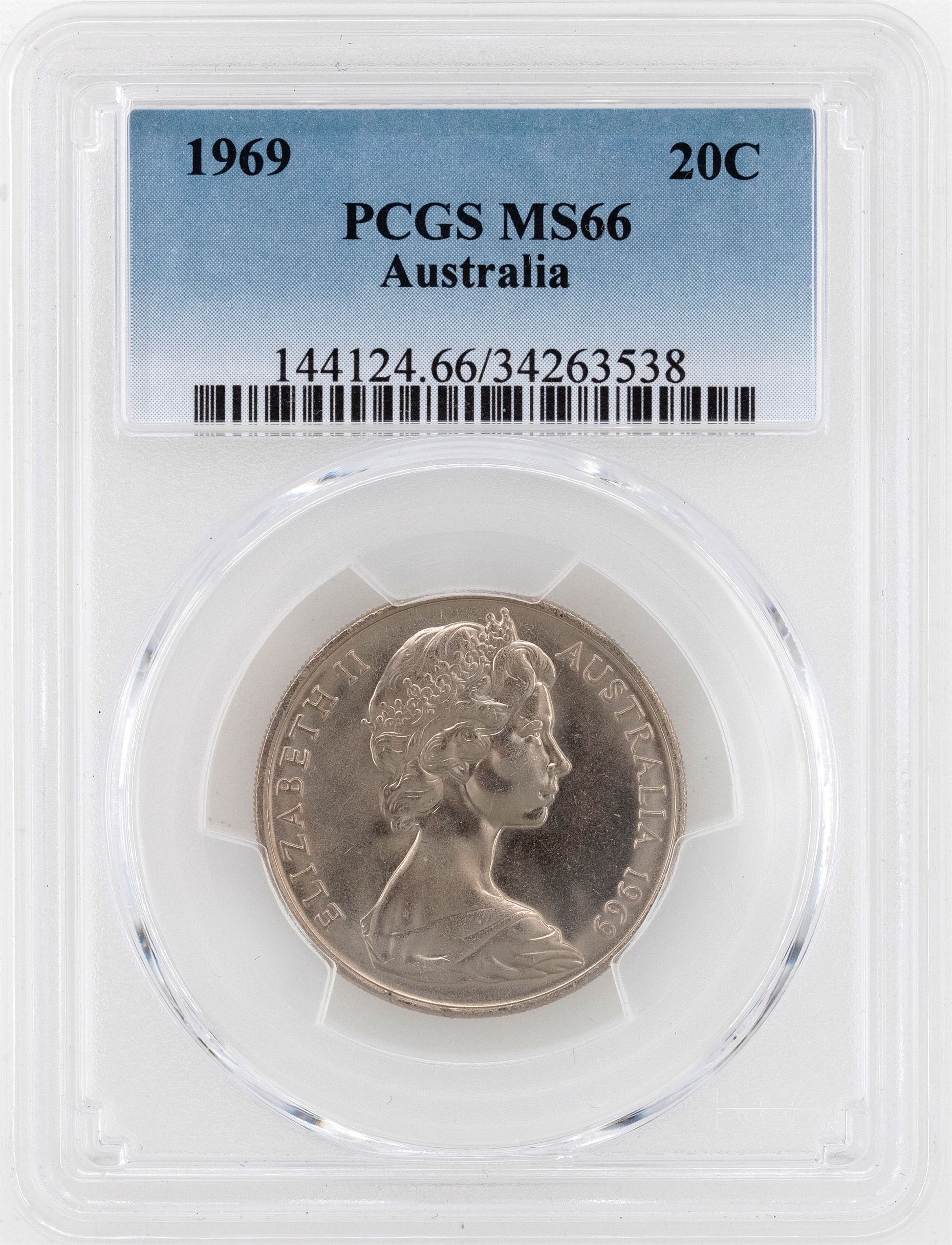 1969 Australia Twenty Cent, 20c PCGS - MS66 -538