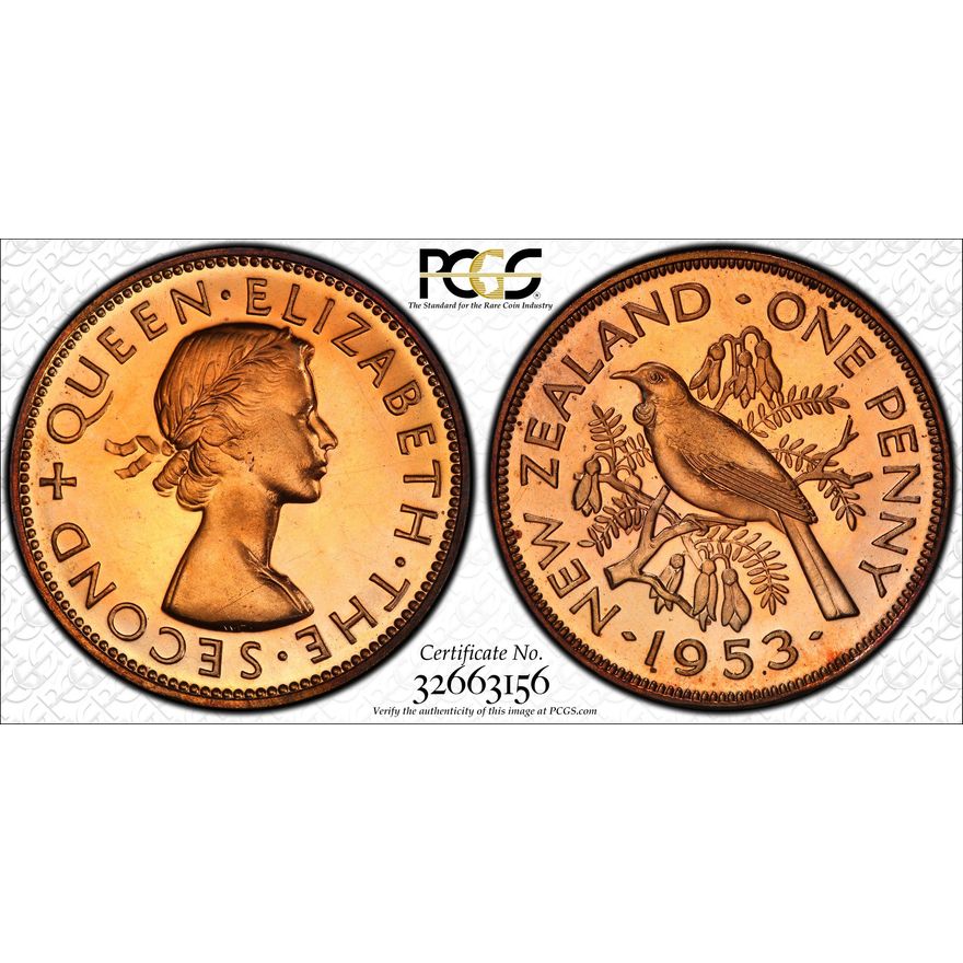 New Zealand, Penny, 1953, PCGS - PR64RD