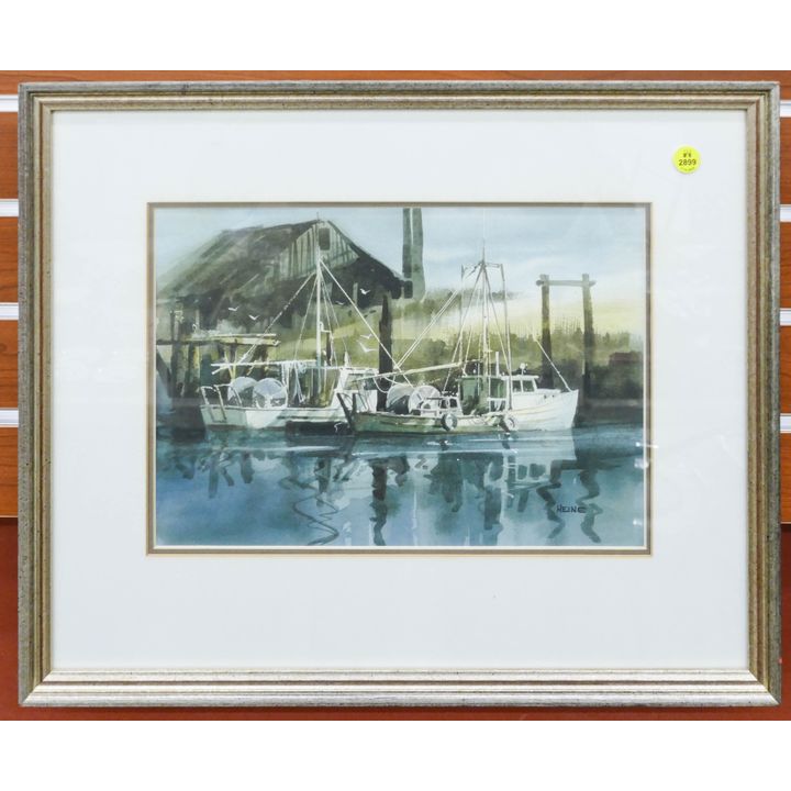 Harry Heine 'Behind the Breakwater' Watercolor Framed- 17x20''