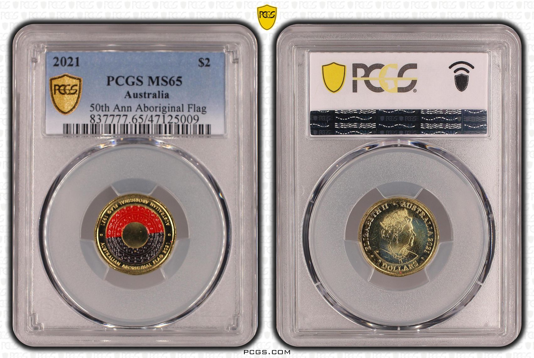 Elizabeth II, 50th Ann Aboriginal Flag, Two Dollar, 2021, PCGS MS65