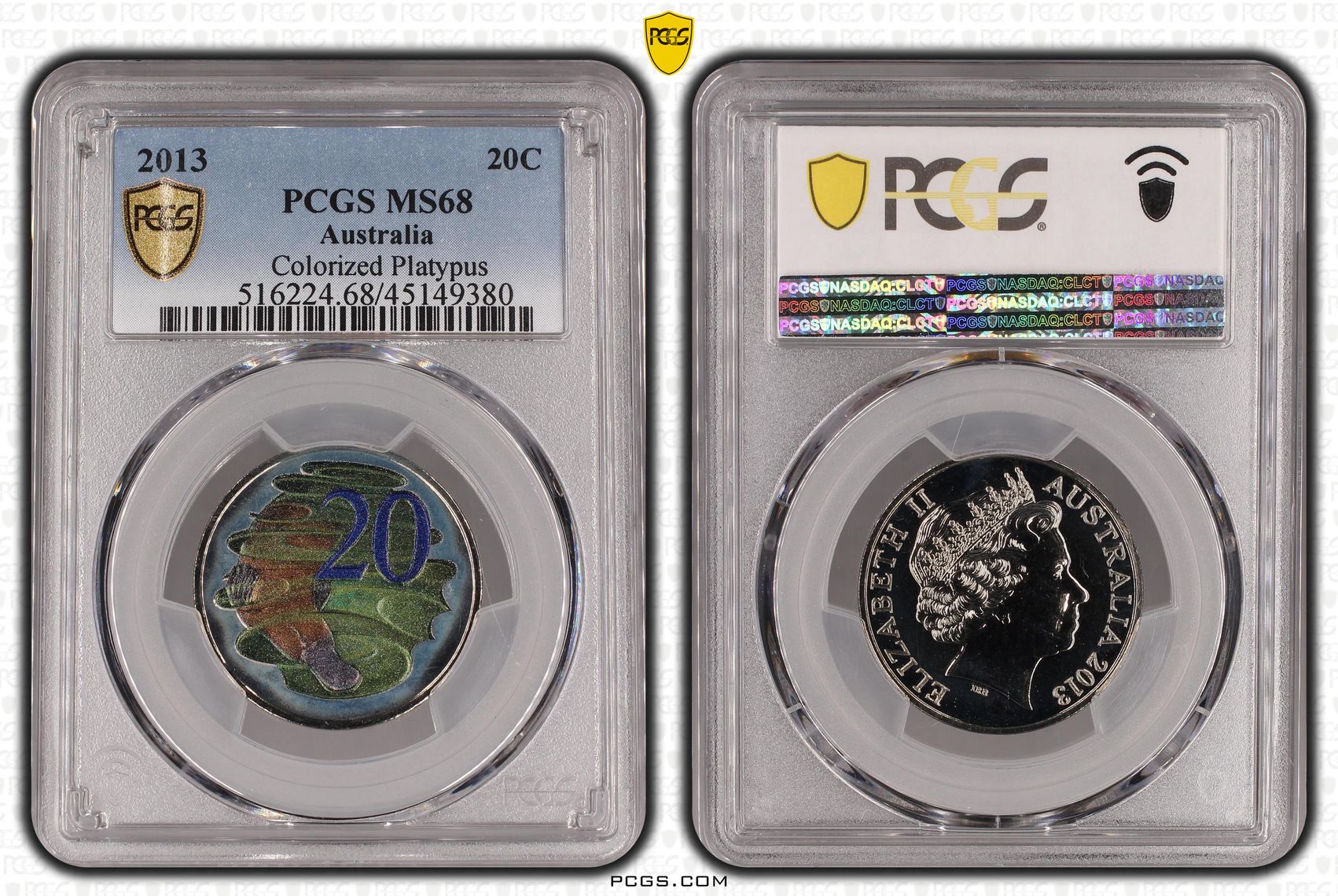 2013 Australia Twenty Cent, 20c Colored Playtpus PCGS - MS68 -380