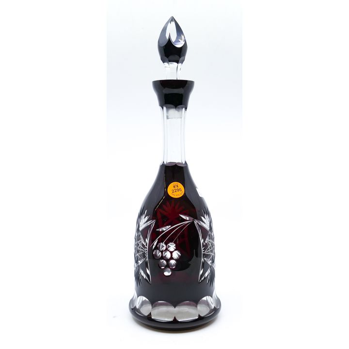 Cranberry Cut Crystal Decanter 14.5''